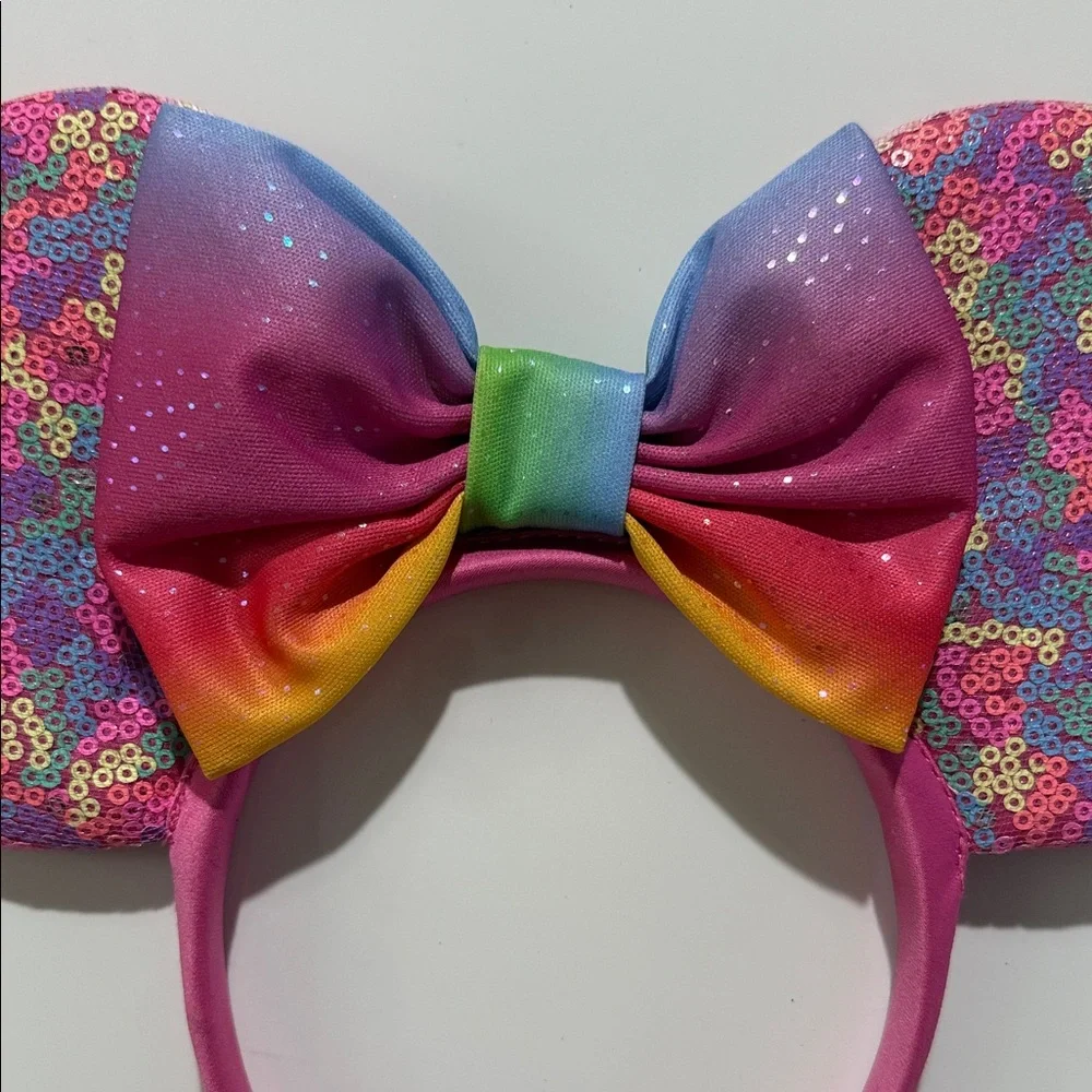 Disney Pink Rainbow Sequin Minnie Ears Headband